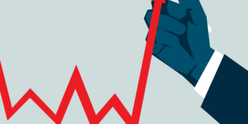 Dow Jones rises on inflation data. Illustration of a hand in a business suit holding a red marker, drawing an upward trending line on a graph. The red line represents a fluctuating but overall increasing trend, symbolizing growth or improvement in a business or financial context. The background is a light gray color.Stock Market Correction Strategies