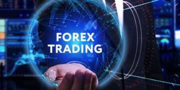 Winning Strategies, price action trading strategies, chart pattern recognition, isk management techniques in forex trading. Mastering forex trading. Introducing Broker Forex Program. A businessperson in a suit holding a glowing blue sphere with the words 'FOREX TRADING' displayed prominently in the center. The background features various financial charts and data screens, symbolizing the digital and analytical nature of forex trading.